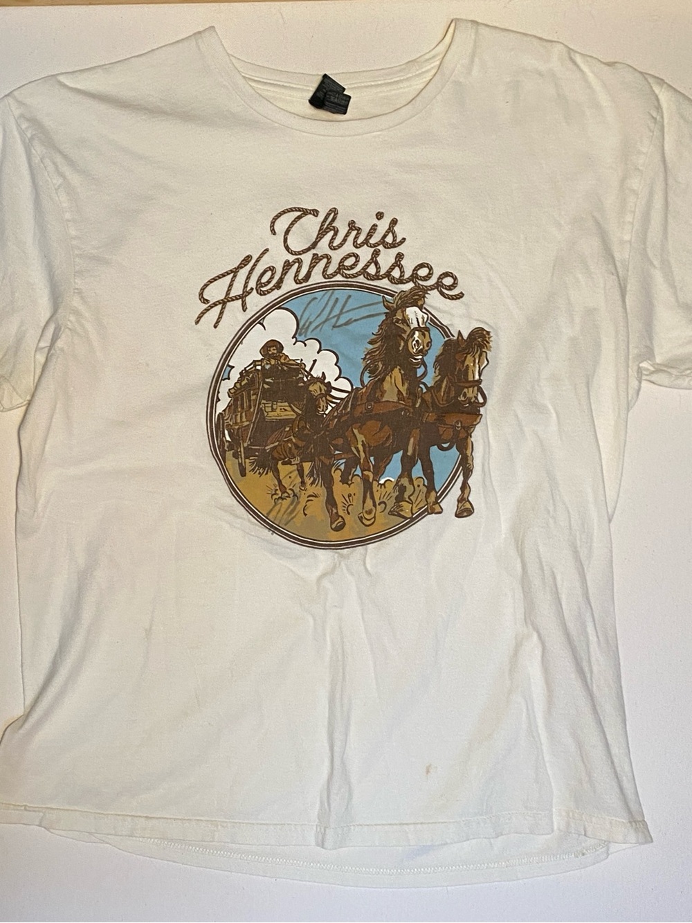 Signed Chris Hennessee White Graphic Tee with Horses
